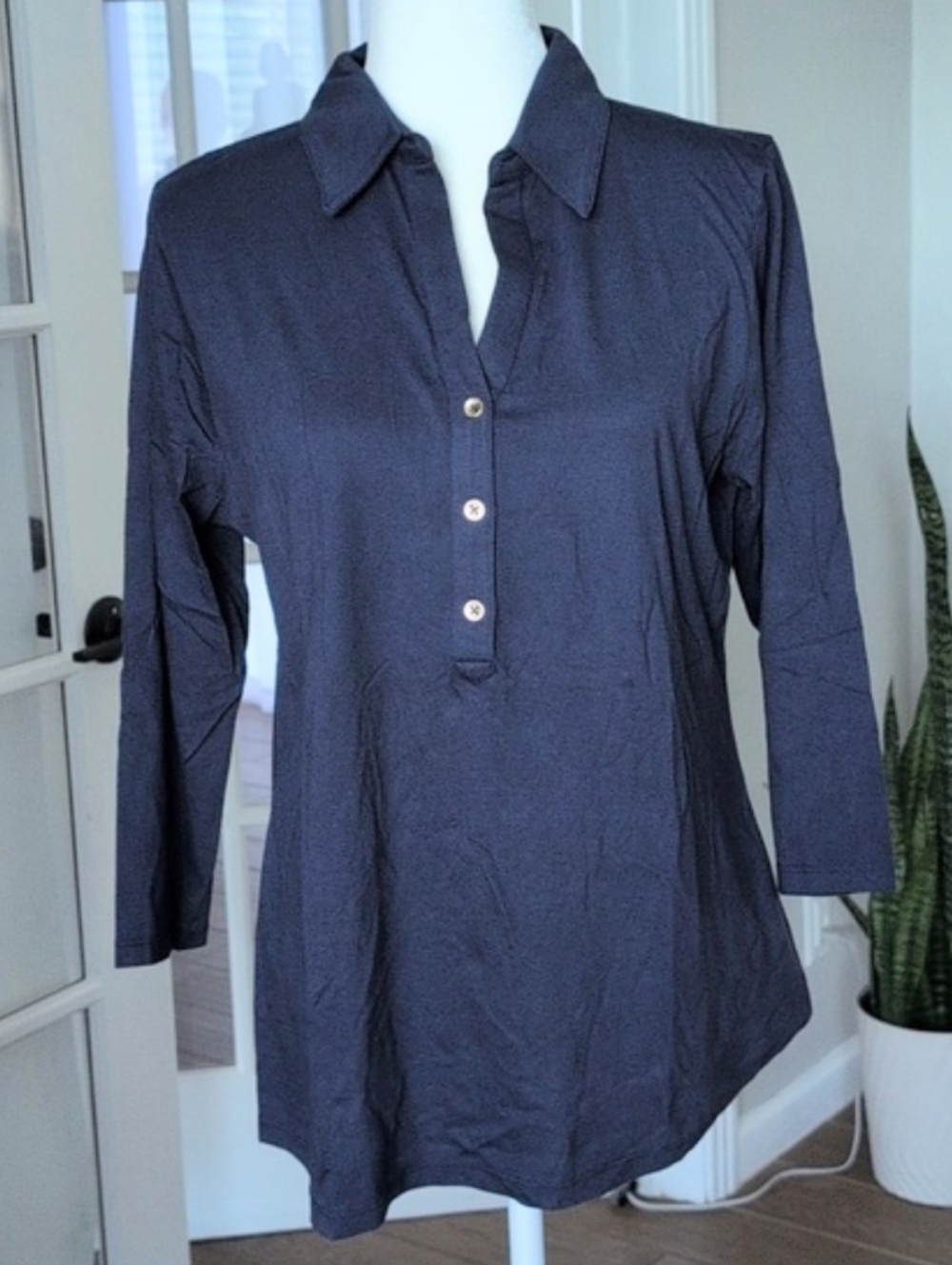 NWT Macy's Charter Club Navy Cotton Top - Classic Solid Size Large